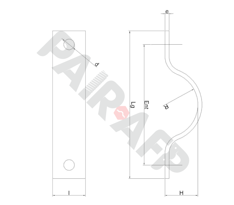 Plan technique détaillé d'un demi collier pour fixation métallique Plan technique d'un demi collier